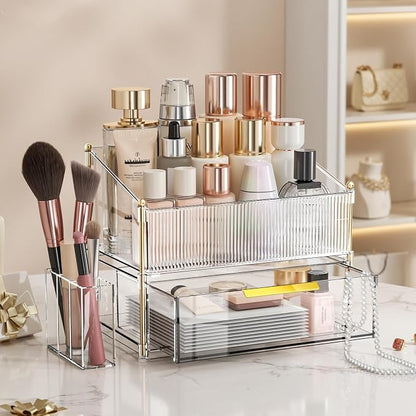 Modular Makeup Organizer, Clear Acrylic Cosmetic Storage Box with Drawer, Vanity Countertop Organizer for Makeup, Skincare and Beauty Accessories – Multiple Styles