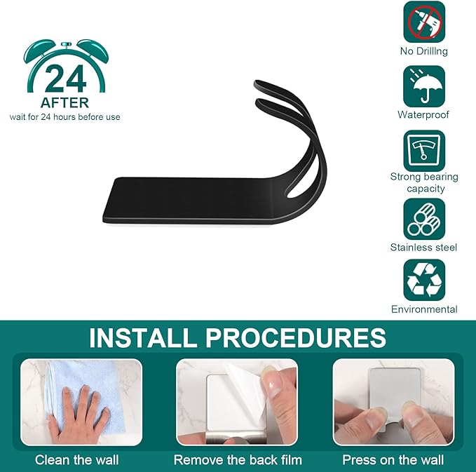 CGBE Shower Holders for Razors, 2 Pack Squeegee Holder and 2 Pack Razor Holder, Razors Holder for Shower Heavy Duty Waterproof Hook for Squeegee Loofah - Black