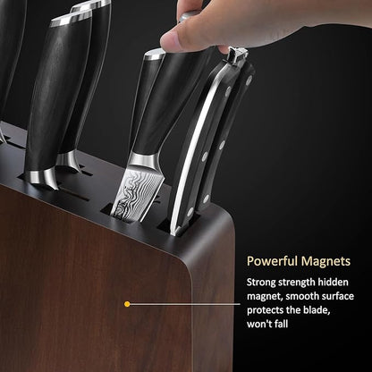 HOSHANHO 8 Pieces Knife Set with Magnetic Block, Ultra Sharp Powder Steel Knife Block Set, Professional Chef Knife Sets with Ergonomic Handle & Knife Sharpener
