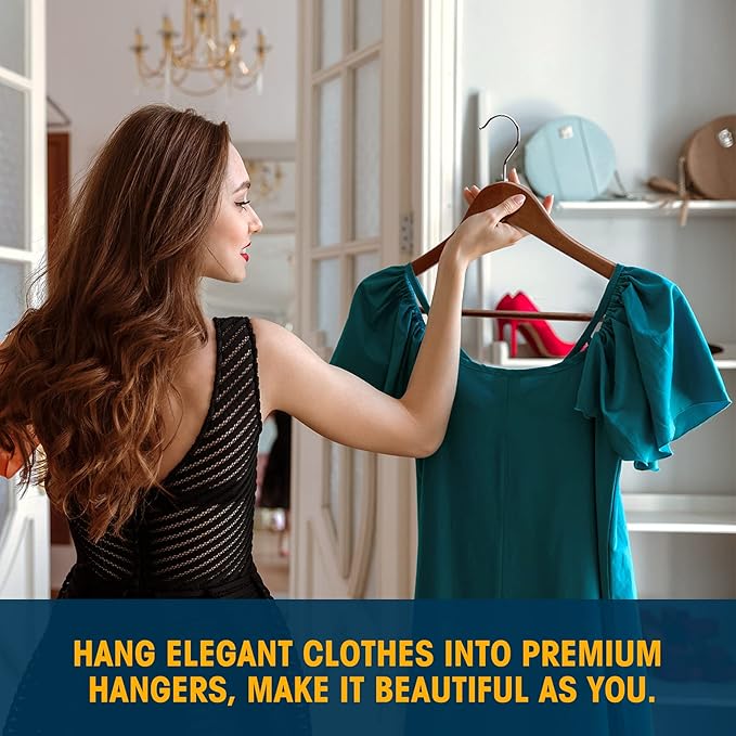 Wooden Hangers - 60 Pack Solid Shirt Hangers, Heavy Duty & Slim Coat Hanger, For Suit, Coat, Jacket, Pants (Walnut)