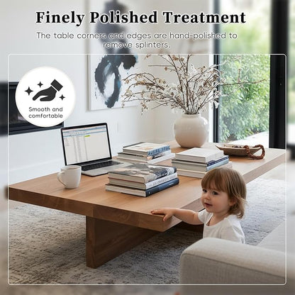 Solid Wood Square Coffee Table 2 Inch Thick Farmhouse Low Minimalist Center Table for Living Room Office