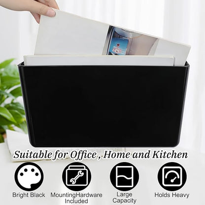 Tenceur 10 Pcs Single Pocket Wall Mount File Holder Black Plastic Wall Pocket with Screws and Tape Hanging File Organizer Letter Holder for Home Letters Mail Magazine Office