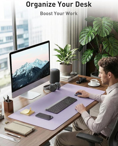 Aothia Faux Leather Desk Mat - Non-Slip PU Leather Desk Blotter, Waterproof Writing Surface, Large Desk Pad for Office & Home (Lavender, 55" x 17")