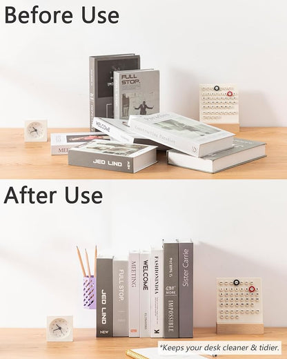 Kingsmile Book Ends, Adjustable Heavy Duty Metal Book Stoppers with Pen Holder for Desk Office Library Kids Room(Purple)