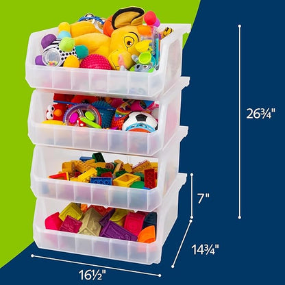 ReadySpace Plastic Containers for Organizing and Storage Bins for Closet, Kitchen, Office, Garage or Pantry Organization, Stackable Bins, Extra Large (14.8" x 16.5" x 7"), 4-Pack, Clear