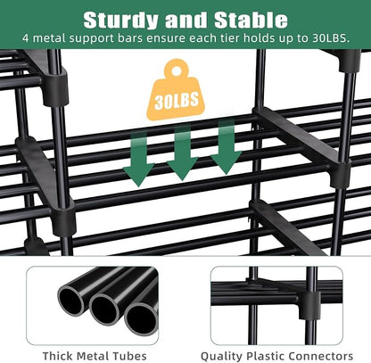 Simple Trending 8-Tier Shoe Rack Large Capacity 64 Pairs Tall Shoe Shelf, Sturdy Metal Shoe Organizer for Entryway, Closet, Bedroom, Black
