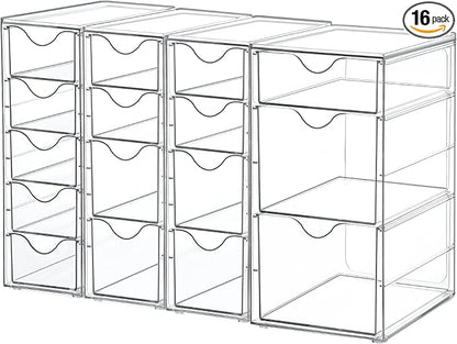 Vtopmart Acrylic Organizer with 16 Drawers (4 Set),Clear Storage Drawers for Office Supplies,Desk Organization and Storage for Makeup,Jewelry,Art Crafts