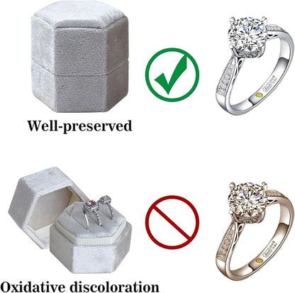 Wedding Ring Box 3 Slots - Hexagon Velvet Ring Box, Detachable Lid Three Slots Jewelry Ring Gift Box, Gorgeous Vintage Premium Ring Bearer Boxes for Proposal Engagement (Beige)