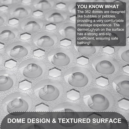TEESHLY Upgrade Bath Tub and Shower Mats, Non Slip 40 x 16 Inch Extra Large Bathtub Mat, Machine Washable Bathmat with Drain Holes, Suction Cups for Bathroom Floor, Clear Gray