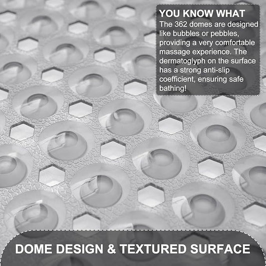 TEESHLY Upgrade Bath Tub and Shower Mats, Non Slip 40 x 16 Inch Extra Large Bathtub Mat, Machine Washable Bathmat with Drain Holes, Suction Cups for Bathroom Floor, Clear Gray