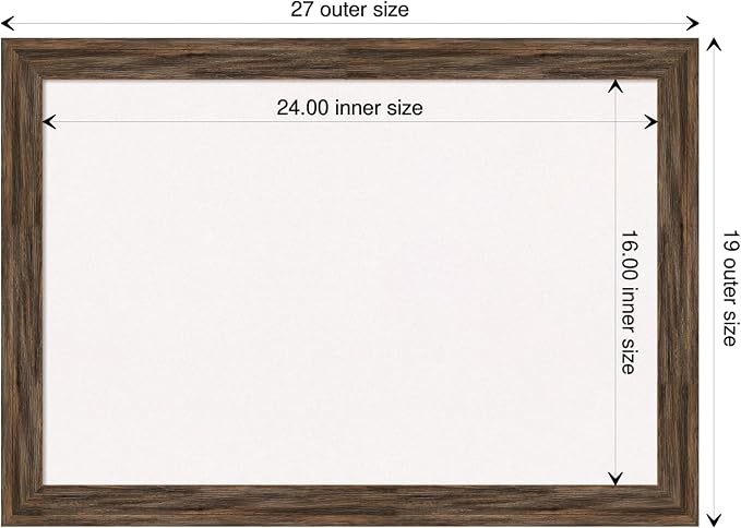 Amanti Art White Cork Board for Wall, 19x27 Vision Board with Brown Wood Frame, Medium Corkboard Office Decor for Home Organization, Rustic Farmhouse Corkboard Pinboard to display items for home