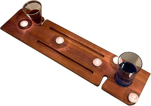 Handmade Wooden Bathtub Tray - 3 Different Size Options - Rustic Structure - Water Insulator - Bath Tray Caddy with Wine Glass Holder (28", BLACK BROWN)