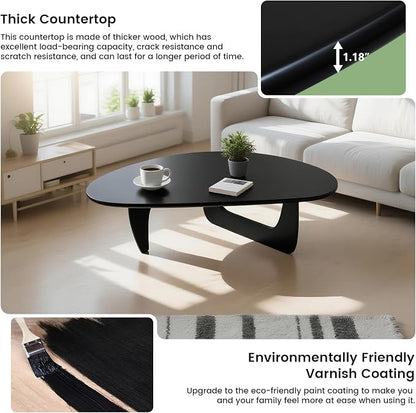 Solid Wood Triangle Coffee Table,Unique Mid Century Modern Oval Coffee Table,Irregular Geometric Tea Tables for Home Living Room with Wooden Tabletop and Reinforced (Black2, 43" L x 31" W x 16" H)