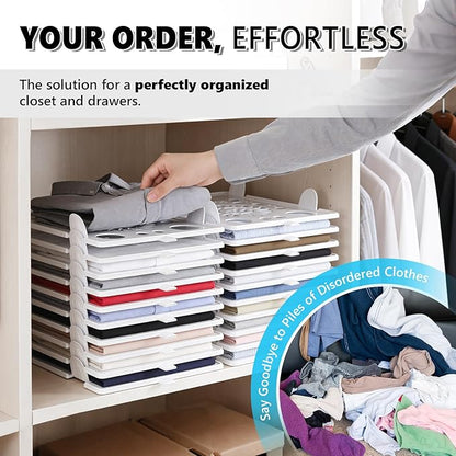 Accenter 10Pc Stackable Closet Organizer & Shirt Folder Board Bundle Tshirt Organizer for Closet Organizers and Storage Clothes Folding Board for Closet Storage Suitable for Lightweight Clothing White