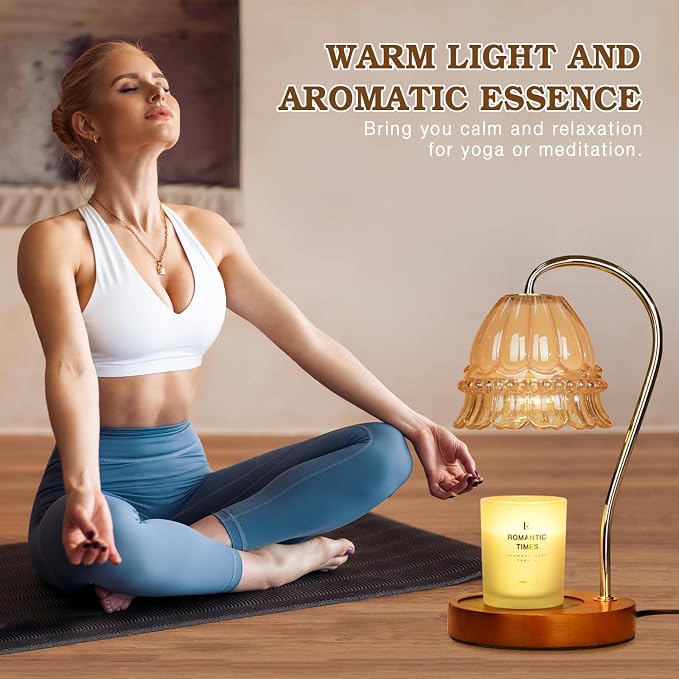 Funistree Flower Candle Warmer Lamp with Timer, Dimmable Candle Lamp Warmer, Christmas Birthday Gifts for Women Mom Her, Housewarming Home Decor, Lotus Wax Warmer for Yankee Candles - Amber Flower