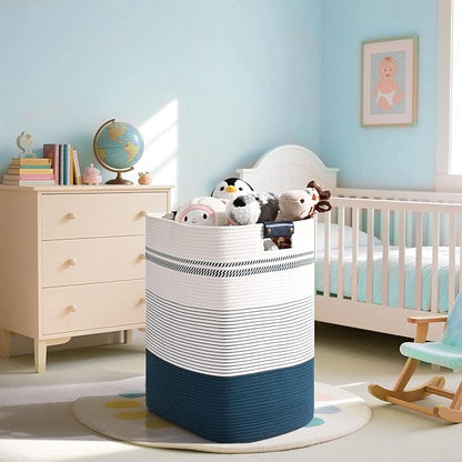 Degeyoyo Laundry Hamper, 95L Tall Laundry Basket with Leather Handles, Rectangle Large Clothes Hamper for Organizing, Cotton Woven Laundry Baskets Storage Hampers for Bedroom, Nursery, Living Room