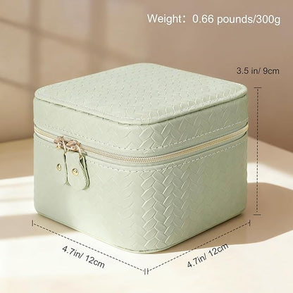 DesignSter Travel Jewelry Case for Woman, Small Travel Jewelry Box with Mirror,4.72×4.72×3.54 inches,Portable Design Travel Jewelry Organizer,Double Headed Zipper