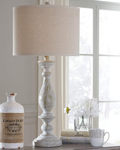 Signature Design by Ashley Bernadate Vintage Cottage Table Lamp, 2 Count, 31", Whitewash