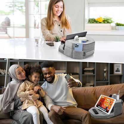 TabCouchCaddy - Couch Cup Holder Tray Pillow - Bed, Couch Caddy, Sofa, RV & Car - Holds Drinks, Snacks, Remotes, Phones, Kindle, Tablet | Bed Cup Holder (Grey)