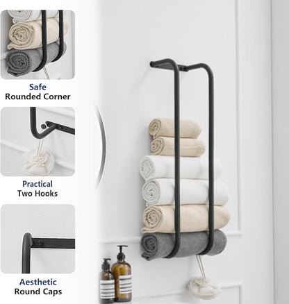 BWE Towel Racks for Bathroom Wall Mounted, Bathroom Towel Storage for Rolled Towels, Stainless Steel Vertical Towel Holder, Bathroom Organizer Black