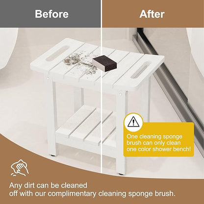 HIPS Shower Benches for Inside Shower, Shower Stool with Space-Efficient Storage Shelf, Waterproof Shower Chair Seat for Spa Bathroom(White)