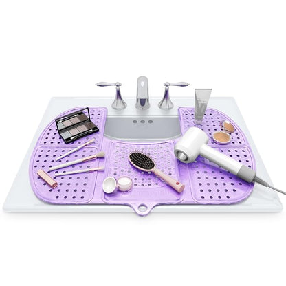 Sink Topper Bathroom Counter Cover & Storage Saver, Foldable Silicone Mat for Hot Tools, Hair Styling & Makeup, Beauty Brush Cleaning Mat, RV Camper Sink Cover & for Small Spaces (Large - Lavender)