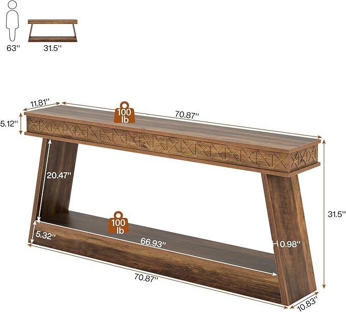 Tribesigns 70.9 Inch Extra Long Console Table, Wood Entryway Table with Storage, Narrow Long Sofa Tables Behind Couch, Farmhouse Style Entry Table for Living Room, Entrance, Hallway, Rustic Brown