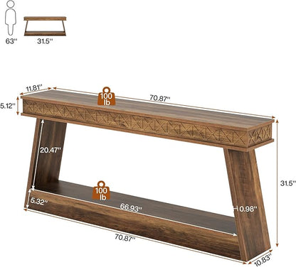 Tribesigns 70.9 Inch Extra Long Console Table, Wood Entryway Table with Storage, Narrow Long Sofa Tables Behind Couch, Farmhouse Style Entry Table for Living Room, Entrance, Hallway, Rustic Brown