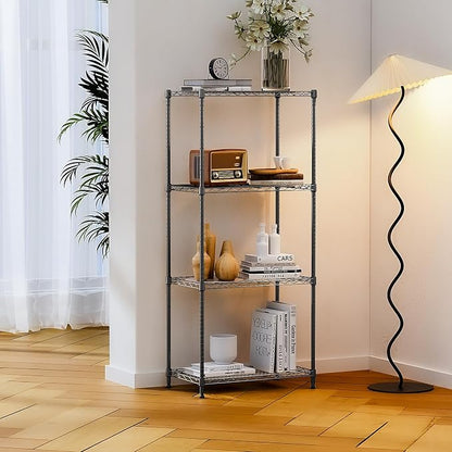 IZEUK 4-Tier Black Steel Storage Shelves, Heavy Duty Utility Wire Rack Organizer for Kitchen, Office, Home, 1000 lbs, 13.7" D x 23.6" W x 53.4" H