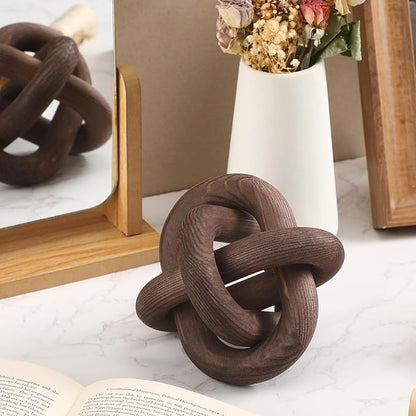 3 Link Wood Knot Decor Rustic Home Décor Accents Hand Carved Coffee Table Decoration, Boho Chain Link Decoration, Modern Shelf, Rustic Objects for Home Living Room Bedroom(Black Walnut)