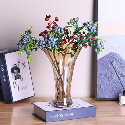 9.0"H Amber Glass Vases for Flowers, Unique Hand Blown Glass Vase Amber Gold Home Decor, Wide Mouth Colorful Flower Vase Centerpieces, For Living Room Table Bookshelf, Bathroom Office Shelf Decorative