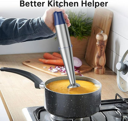 Turelar Immersion Blender Handheld Corded Hand Blenders Set 1100W, Trigger Variable Speed 5 in 1 Stick Emulsifier with Chopper, Whisk and Frother for Soup, Baby Food and Smoothies, Navy Blue