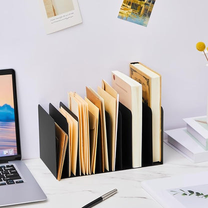 Suzile Metal Desk File Organizer 10 Compartments Metal Desktop Organizer File Sorter Office Organization File Holder for Home Classroom, Vertical File Organizer, 10.63" L X 5.79" W X 5.41" H