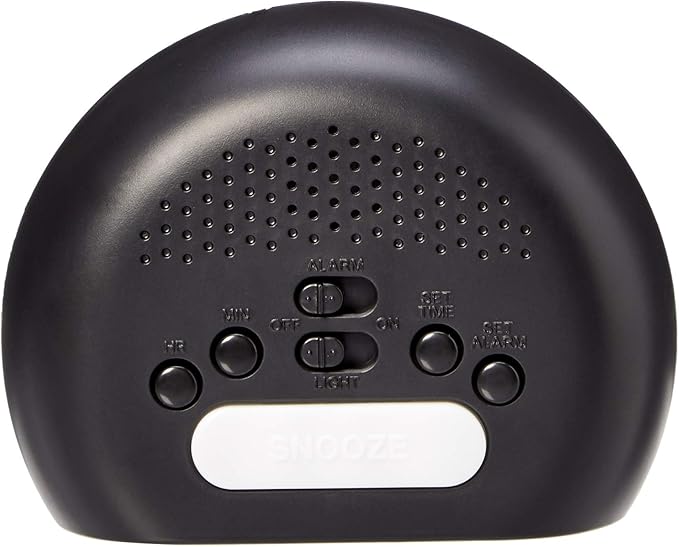 Amazon Basics Small Digital Oval Alarm Clock with LED Display, Nightlight, Snooze Function & Battery Backup, Black, 4.5 x 3.5 x 2.4 Inches