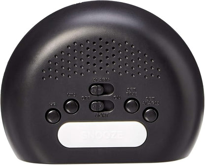 Amazon Basics Small Digital Oval Alarm Clock with LED Display, Nightlight, Snooze Function & Battery Backup, Black, 4.5 x 3.5 x 2.4 Inches