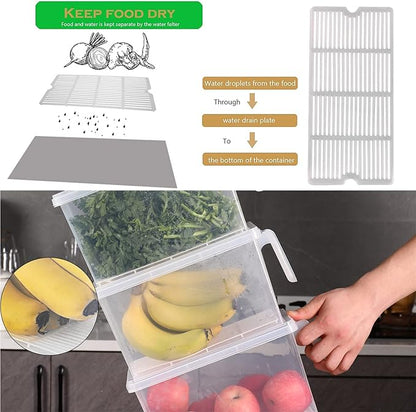 Sooyee Produce Saver Containers for Refrigerator with Drain Tray, 5L x 4 Stackable Fruit Storage Containers for Fridge,Vegetable Storage Keep Fresh for Lettuce,Salad,Berry, Salad,Meat and Fish
