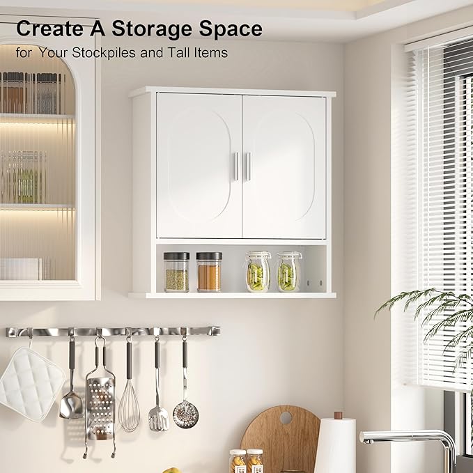 Medicine Cabinet for Bathroom,2 Doors White Bathroom Wall Cabinet with Oval,Over Toilet Storage Cabinet for Laundry Room/Kitchen/Living Room,Surface Mount Medicine Cabinets 23x24