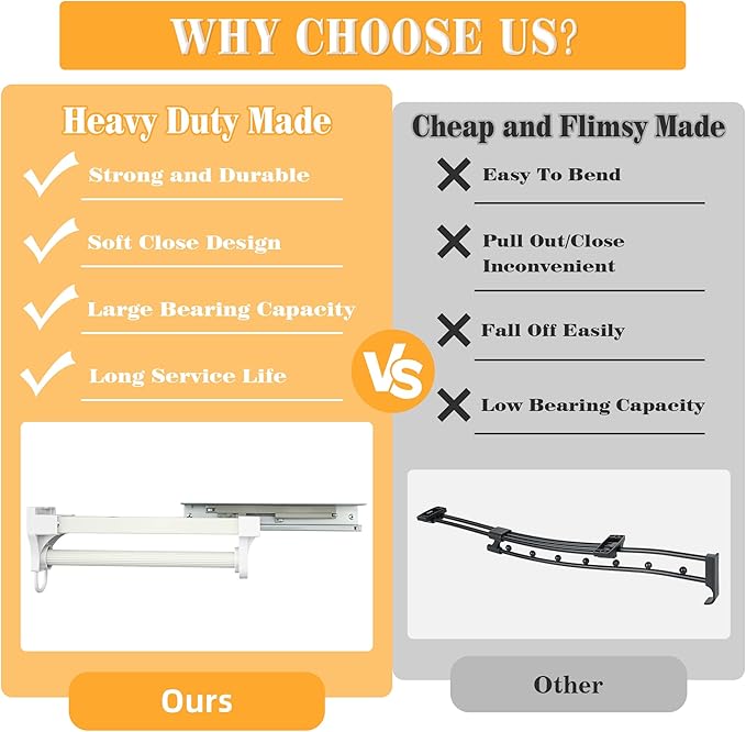 Alise 14 Inch Pull Out Clothes Hanger Rack for Closet,Heavy Duty Closet Rod with Automatic Soft-Close Mechanism for Closets,Closet Pull Out Metal Rod Organizer Hangers for Coats Pants Hangers,White