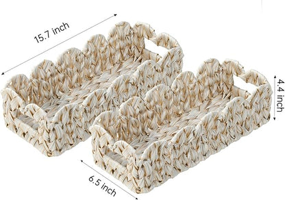 Toilet Basket,Set of 2 Scalloped Baskets for Paper Storage,Back of Toilet Tank Basket for Shelves,Countertop,Tank Topper,White,Rectangle