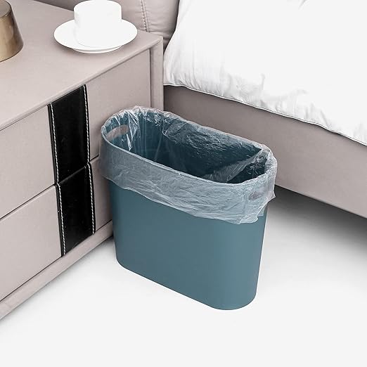 rejomiik Small Trash Can, 3.5 Gallon Slim Garbage Can Plastic Waste Basket with Handles Container Bin for Narrow Spaces Bathroom, Bedroom, Kitchen, Office at Home, Teal Blue