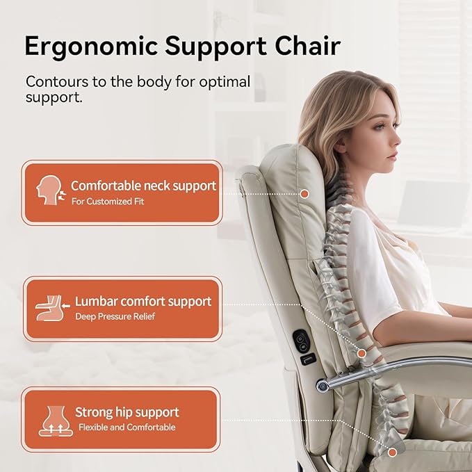 LEAGOO Heated Massage Office Chair with Foot Rest, Reclining Ergonomic Executive Office Chair with Massager for Lower Back, High Back PU Leather Comfy Heated Computer Desk Chair with Wheels, White