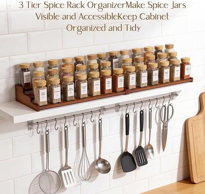Spice Rack Kitchen Cabinet Organizer-18-Inch Bamboo Spice Organizer for Kitchen Countertop, Cabinet, and Pantry Storage (Walnut, L)