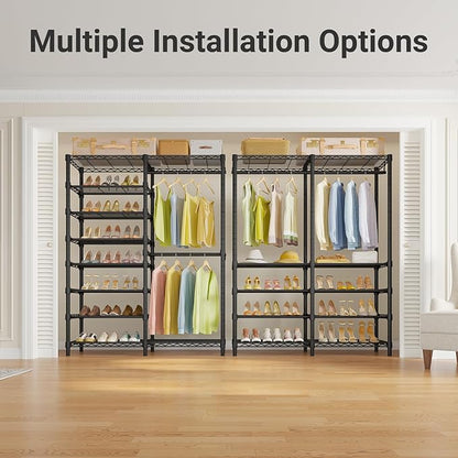 VIPEK S2 Heavy Duty Clothes Rack with Shoe Shelves Freestanding Clothing Rack with 6-Tier Shoe Rack, Double Hanging Rod, Adjustable Shelf, Walk in Closet Organizer Garment Rack, Black
