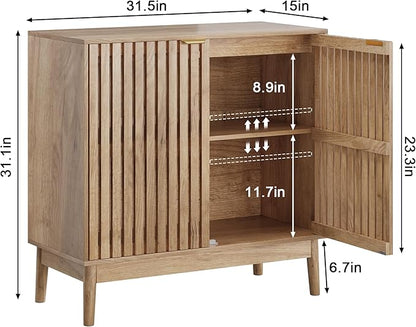 Sideboard Buffet Cabinet with Storage, Freestanding Kitchen Storage Cabinet with 2 Slatted Doors and Adjustable Shelves, Wooden Cupboard for Kitchen, Entryway (Slatted Door Natural)