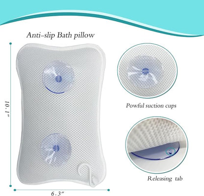 Bath Pillows for tub,Home Spa Pillows for Bathtub, Hot Tub,Head and Neck Support with 2 Strong Suction Cups,Grey