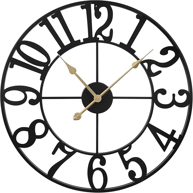 1st Owned Large Wall Clocks for Living Room Decor, Silent Non Ticking Clocks Battery Operated, 18.5 Inch Decorative Analog Metal Indoor Wall Clock for Kitchen, Bedroom, Office Decor