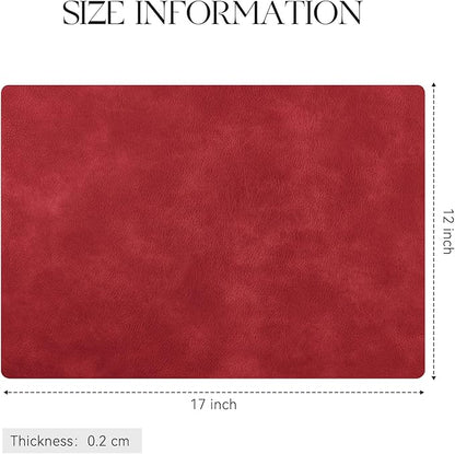 MOSAYT Vinyl Placemats Set of 6-12 X 17 Inch - Faux Leather 100% Waterproof Oil-Proof Wipeable PU Place Mats, Heat Resistant Reversible Table Mats for Kitchen, Dining, Outdoor (Red)