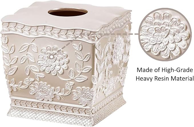 Resin Tissue Box Cover for Modern Home Decor - Minimalist Square Tissue Box Holder for Guest Room, Bedroom, Bathroom, Tabletop & Office - Durable and Aesthetic Tissue Holder, Rose Vine