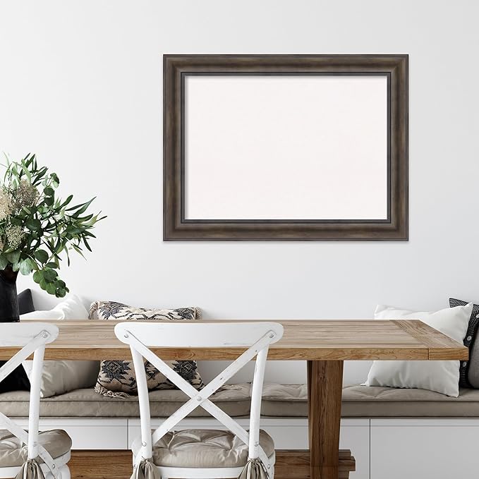 Amanti Art White Cork Board for Wall, 25x33 Vision Board with Brown Wood Frame, Medium Corkboard Office Decor for Home Organization, Rustic Farmhouse Corkboard Pinboard to display items for home