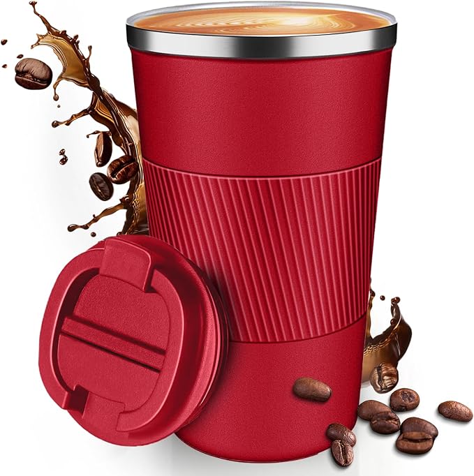 17OZ Travel Coffee Mug Insulated Coffee Cup with Spill Leak Proof Lid, Portable Stainless Steel Tumbler Reusable Hot and Cold Water Mug for Car, Daily, Camping- Red